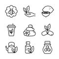 Naturopathy Therapy Vector Line Icons Set. Naturopathy Medication Linear Pictograms. Alternative Medicine Contour Illustrations Royalty Free Stock Photo