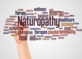 Naturopathy word cloud and hand with marker concept