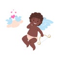 Isolated black african cupid character holding bow