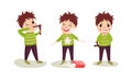 Naughty Boy Catapulting and Staining with Flour Vector Illustration Set