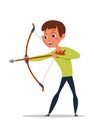 Naughty boy shooting with bow and arrow character