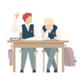 Naughty Boy Sitting At School Desk and Throwing Paper Plane Vector Illustration