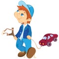 Naughty boy and toy car Royalty Free Stock Photo