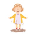 Naughty Child Jumping and Splashing in Mud Puddle Vector Illustration