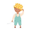 Naughty Child Wearing Saucepan on His Head Vector Illustration