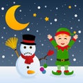 Naughty Christmas Elf and Snowman Royalty Free Stock Photo