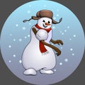 Naughty fun snowman throwing snow lump Royalty Free Stock Photo