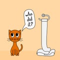 Naughty funny cat playing with toilet paper. Who did it. Vector illustration.