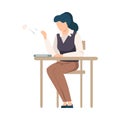 Naughty Girl Sitting At School Desk and Throwing Crumpled Sheet of Paper Vector Illustration Royalty Free Stock Photo