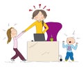 Naughty kids sibling fighting mother`s attention. Royalty Free Stock Photo