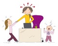 Naughty kids sibling fighting mother`s attention. Royalty Free Stock Photo