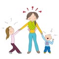 Naughty kids siblings fighting mother`s attention Royalty Free Stock Photo