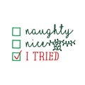 Naughty, nice, I tried - Funny calligraphy phrase for Christmas. Royalty Free Stock Photo