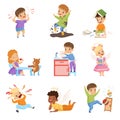 Naughty and Obedient Kids Set, Children with Good Manners and Hooligans Vector Illustration