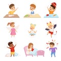 Naughty and Obedient Kids Set, Cute Little Well Bred Kids and Hooligans Vector Illustration