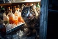 A naughty pet cat surprised in a fridge.