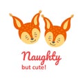 Naughty squirrels showing their tongues. Print design with squirrel heads. Vector illustration