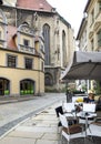 Naumburg, Germany, August 07, 2019 - an outdoor cafe on the street next to Naumburg Cathedral
