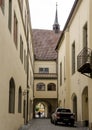 Naumburg, Germany - August, 06, 2019; quiet courtyard in the center of the old town