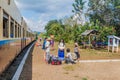 NAUNG PENG, MYANMAR - NOVEMBER 30, 2016: People on the train station in Naung Peng near Gokteik viaduct, Myanm Royalty Free Stock Photo