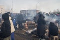 Nauryz holiday in Kazakhstan. Cooking shashlik during the Nauryz holiday.