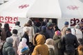 Nauryz holiday in Kazakhstan. People enter yurts during the Nauryz holiday.