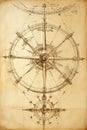 Nautcal compass sketch drawing. Exploration and sailing concept. Poster design. Ai generative