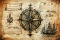 Nautcal compass sketch drawing. Exploration and sailing concept. Poster design. Generative Ai