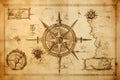 Nautcal compass and vintage map sketch drawing. Exploration and sailing concept. Poster design. Ai generative