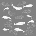 Nautica seamless pattern with sea animals and waves