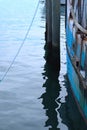 Nautical Abstract of Dock, with Rope, Water, Pier, Blue Boat