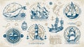 Nautical adventure colorful set emblems