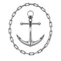 Nautical Anchor with Circular Chain Frame. 3d Rendering