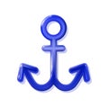 Nautical Anchor glossy 3d blue, rounded plastic realistic toy. Modern decor vector isolated icon. Ship equipment illustration for Royalty Free Stock Photo