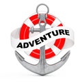 Nautical Anchor with Ribbon and Adventure Sign. 3d Rendering