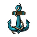 Nautical anchor with rope. Vector illustration