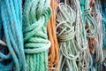Nautical Background. Closeup Of Old Colorful Mooring Ropes , Old