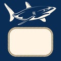 Nautical background with rope frame and shark