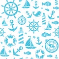 Nautical background, seamless, white-blue, vector.