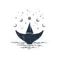 Nautical badge with hand drawn vector illustration.