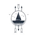 Nautical badge with hand drawn vector illustration.