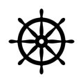 Nautical black helm isolated on white. Ship and boat steering wheel sign. Boat wheel control icon. Rudder label