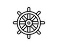 Nautical black helm isolated on white. Ship and boat steering wheel sign. Boat wheel control icon. Rudder label. Vector Royalty Free Stock Photo