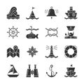 Nautical black silhouette icon set