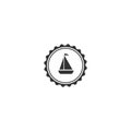Nautical black yacht label isolated on white. Ship and boat steering wheel sign