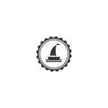 Nautical black yacht label isolated on white. Ship and boat steering wheel sign