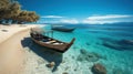 Nautical Bliss. Rustic Boats at Rest in a Breathtaking Tropical Utopia. Generative AI Royalty Free Stock Photo
