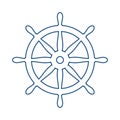 Nautical blue helm isolated on white. Ship and boat steering wheel sign. Boat wheel control icon. Rudder label.
