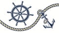 Nautical Border with Ship Wheel, Anchor, and Rope, Elegant Maritime, vector design Generative AI Royalty Free Stock Photo