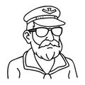 Nautical Captain Line Art Vector Illustration for Tattoo or Coloring Book Design
